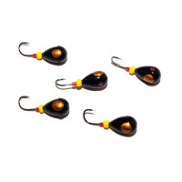 Мормышка свинцовая Капля черная - золотая коронка с бисером 3.5мм 0.45г 10 шт. цв.02